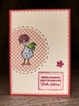 Grußkarte Frühlingsduft Huhn rot handgemacht